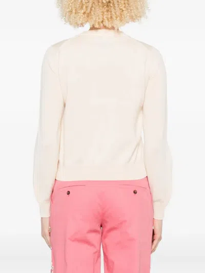 Maison Kitsuné Cardigan Wool Embroidered Detail In Neutral