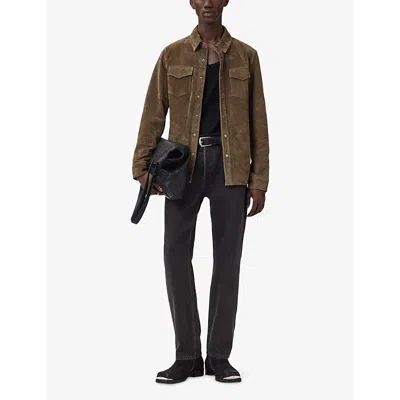 Allsaints Sully Suede Regular Fit Button Down Shirt In Brown