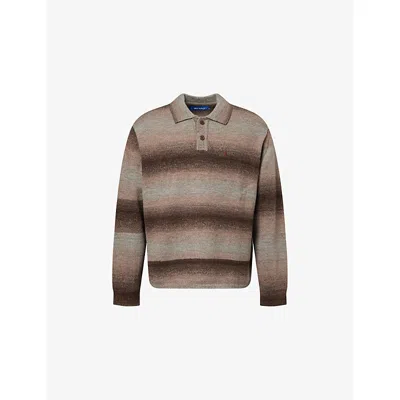Awake Ny Mens Brown Gradient Relaxed-fit Knitted Polo Jumper In Brown