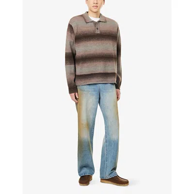 Awake Ny Mens Brown Gradient Relaxed-fit Knitted Polo Jumper In Brown