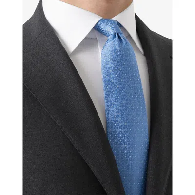 Eton Mens Light Blue Geometric-pattern Silk Tie In Blue