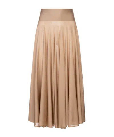 Alaïa Pleated Midi Skirt In Brown