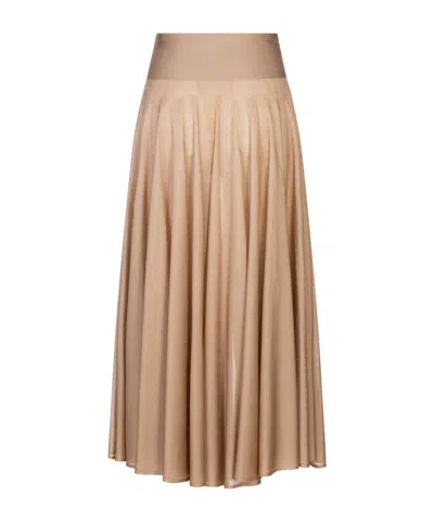 Alaïa Pleated Midi Skirt In Brown