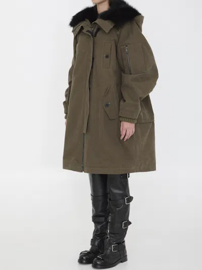 Dolce & Gabbana Padded Coat With Faux Fur Trim In Green