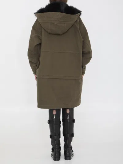 Dolce & Gabbana Padded Coat With Faux Fur Trim In Green