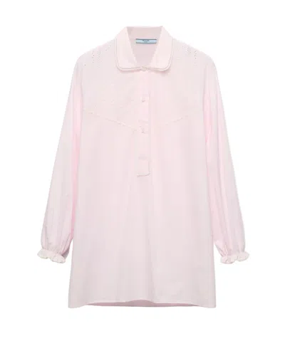 Prada Embroidered Batiste Shirt In Pink