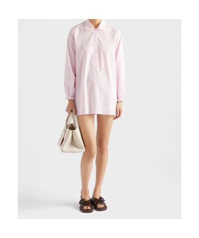 Prada Embroidered Batiste Shirt In Pink