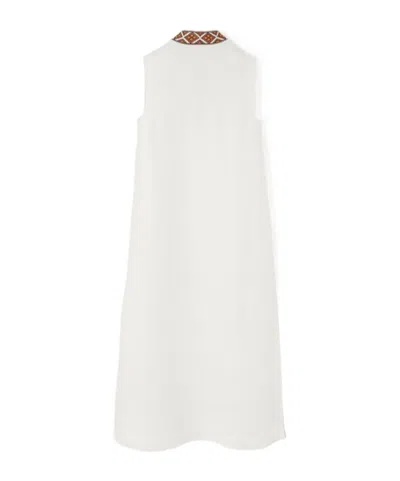 Loro Piana Abril Embroidered Linen Midi Dress In White