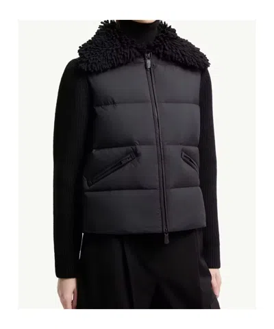 Moncler Down Jacket With Wool Inserts In Black