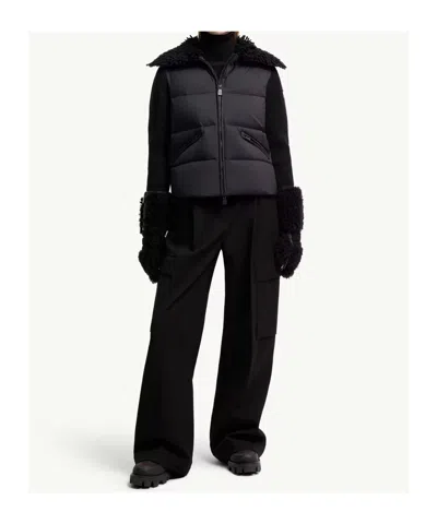 Moncler Down Jacket With Wool Inserts In Black