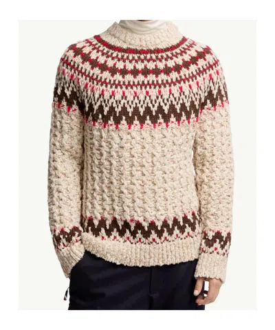 Moncler Jacquard Wool Blend Sweater With Geometric Pattern In Pink