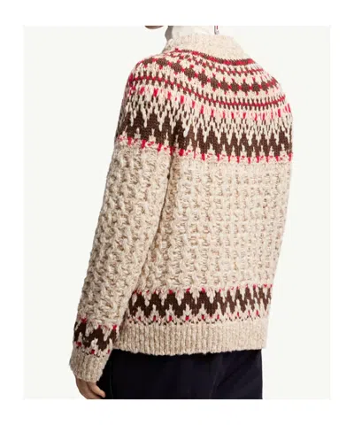 Moncler Jacquard Wool Blend Sweater With Geometric Pattern In Pink