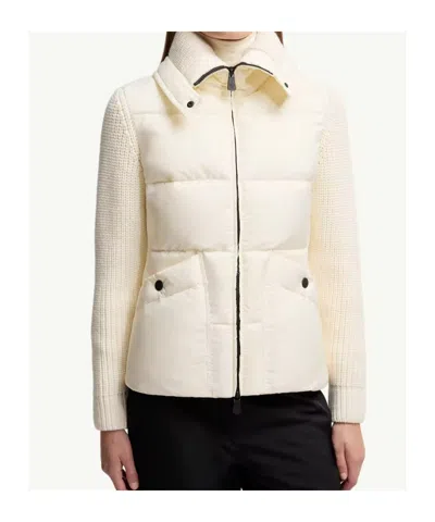 Moncler Padded Wool Zip-up Cardigan In White