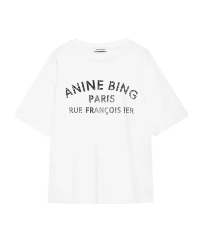 Anine Bing Graphic Print Crew Neck Short Sleeve Top In White