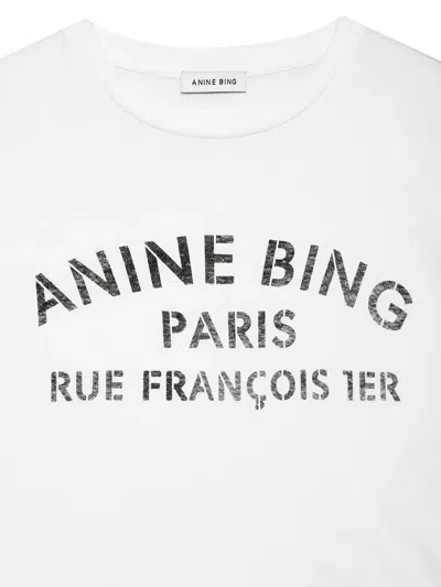 Anine Bing Graphic Print Crew Neck Short Sleeve Top In White