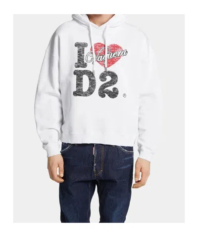 Dsquared2 Graphic Print Hooded Sweatshirt Drawstring In White