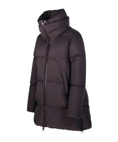 Herno Boxy Black Down Jacket With Padded Collar And Quilted Design In Blue