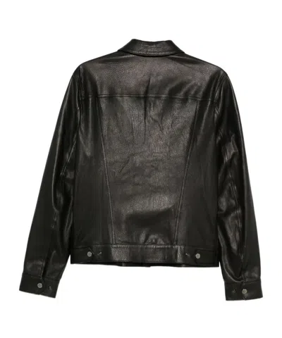 Tagliatore Long Sleeved Buttoned Leather Jacket In Black