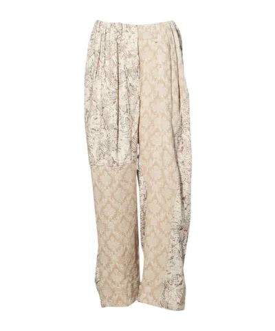 Open Yy Beige Paisley Full Gather Trousers In Neutral
