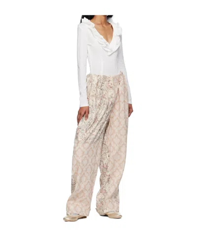 Open Yy Beige Paisley Full Gather Trousers In Neutral