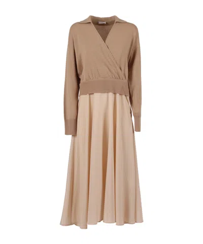 Peserico V-neck Midi Dress In Brown