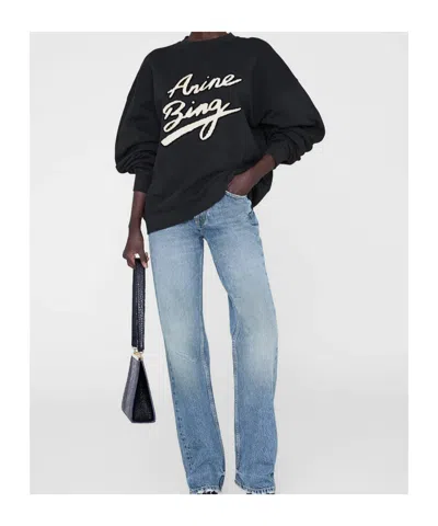 Anine Bing Miles Sweatshirt Chenille Signature Woman Black In Black