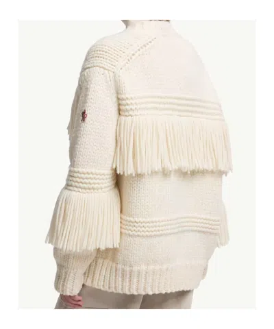 Moncler Grenoble Fringe Trim Wool Blend Cardigan In White