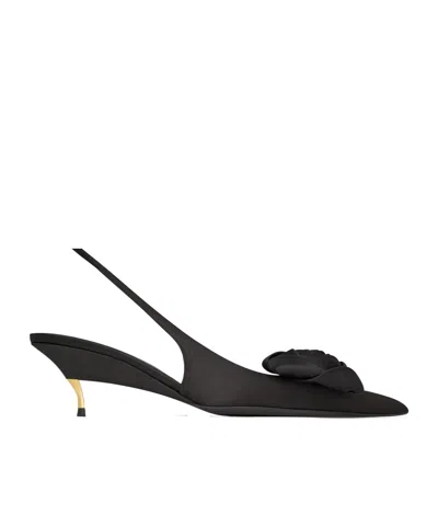 Saint Laurent 50mm Dakota Rose Satin Slingback Pumps In Black