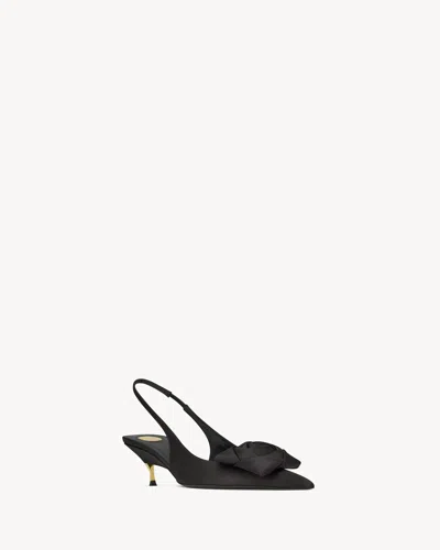 Saint Laurent 50mm Dakota Rose Satin Slingback Pumps In Black