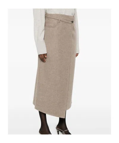 Brunello Cucinelli Asymmetric Brushed-wool Midi Wrap Skirt In Neutral