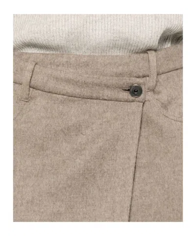 Brunello Cucinelli Asymmetric Brushed-wool Midi Wrap Skirt In Neutral