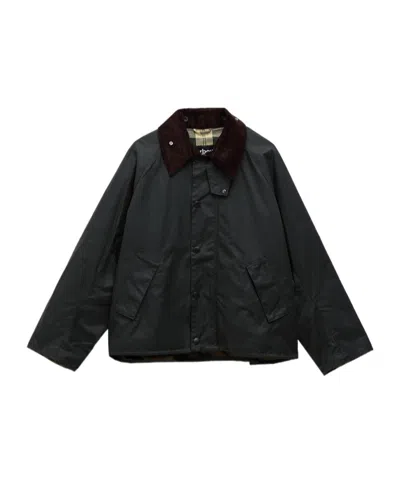 Barbour Mens Sage Modified Transport Check-lined Waxed-cotton Jacket In Green