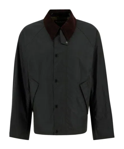 Barbour Mens Sage Modified Transport Check-lined Waxed-cotton Jacket In Green