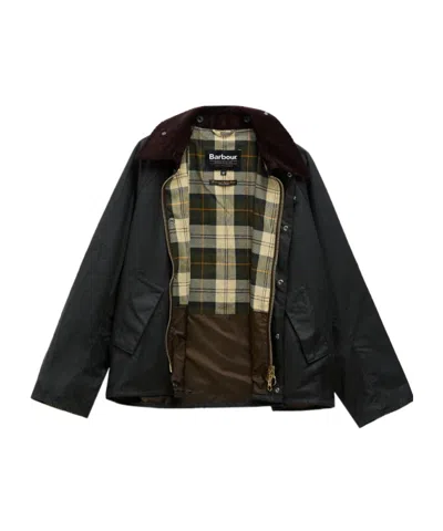 Barbour Mens Sage Modified Transport Check-lined Waxed-cotton Jacket In Green