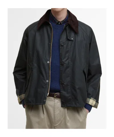 Barbour Mens Sage Modified Transport Check-lined Waxed-cotton Jacket In Green