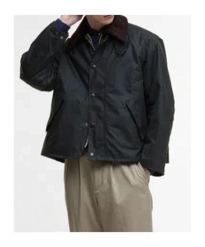 Barbour Mens Sage Modified Transport Check-lined Waxed-cotton Jacket In Green