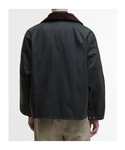 Barbour Mens Sage Modified Transport Check-lined Waxed-cotton Jacket In Green