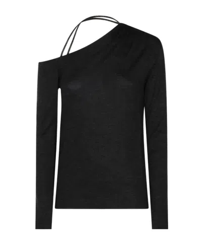 Brunello Cucinelli One-shoulder Long Sleeved Knit Jumper In Black