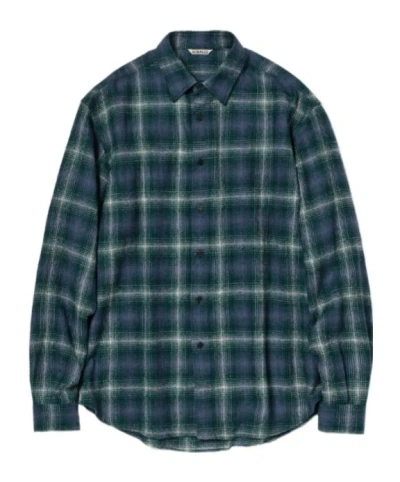 Auralee Airy Wool Check Shirt In Blue