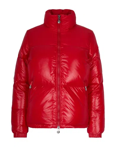 Pyrenex Fitted Glossy Nylon Puffer Jacket With Padded Pockets In Red