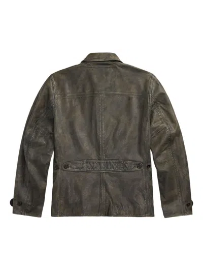 Rrl Distressed Leather Button-up Jacket In Brown