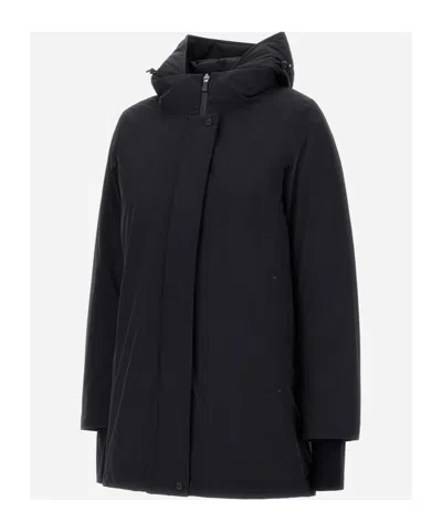 Herno Hooded A-shape Jacket In 2-layer Windstopper In Black
