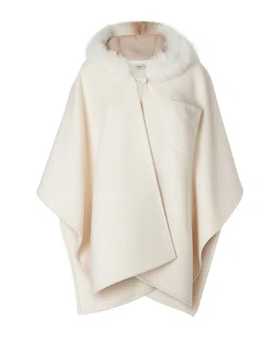 Fendi Hoodie Poncho In Cashmere And Wool In White