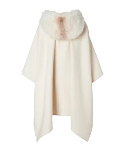 Fendi Hoodie Poncho In Cashmere And Wool In White