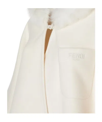 Fendi Hoodie Poncho In Cashmere And Wool In White