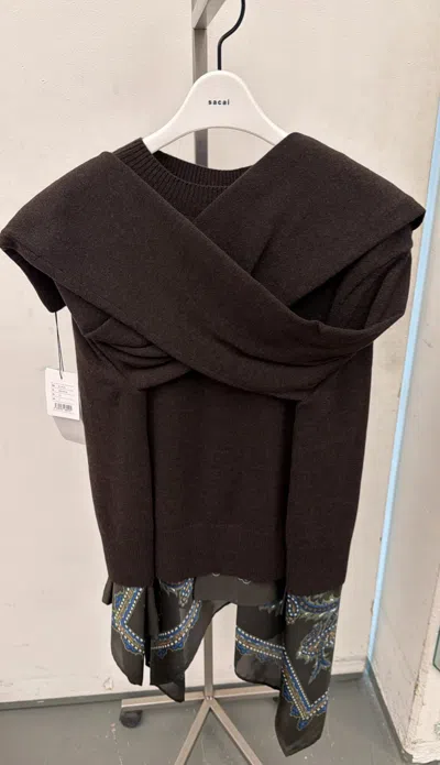 Sacai Crew Neck Sweater In Brown