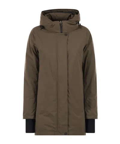 Herno Long-sleeved Hooded Down Jacket In Brown