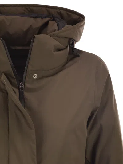 Herno Long-sleeved Hooded Down Jacket In Brown