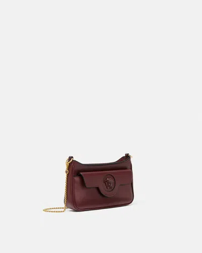 Versace Small La Medusa Leather Shoulder Bag In Burgundy