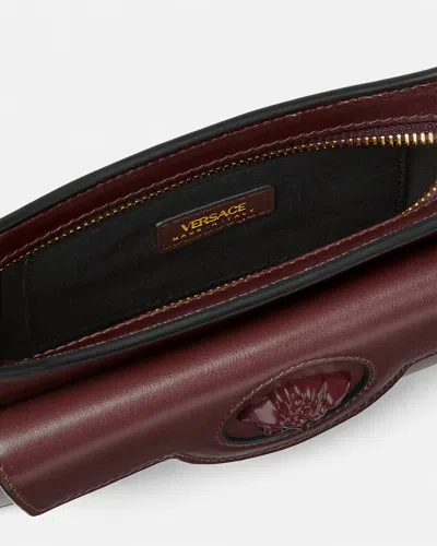 Versace Small La Medusa Leather Shoulder Bag In Burgundy